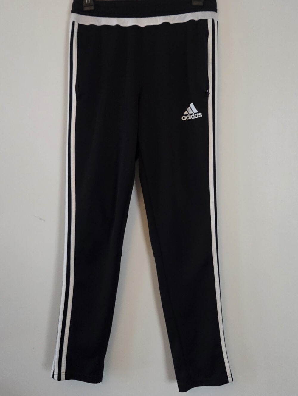 Adidas Women's Black Track Pants With White Stripes & Zippered Pockets Size L